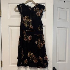 All Saints Black Dress with Floral Accents size 6